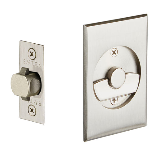 Emtek 2015US15 Rectangular Privacy Pocket Door Tubular Lock with Privacy Strike Plate and Dust Box Satin Nickel Finish