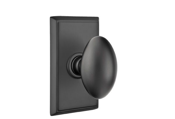 Emtek 8121EUS19 Egg Knob 2-3/8" Backset Passage with Rectangular Rose for 1-1/4" to 2" Door Flat Black Finish