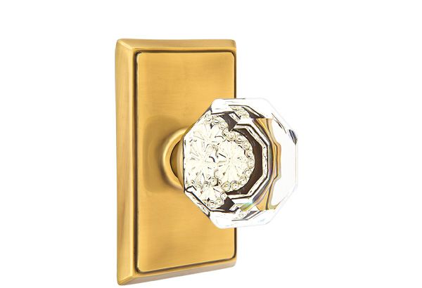 Emtek 8121OTUS7 Old Town Crystal Knob 2-3/8" Backset Passage with Rectangular Rose for 1-1/4" to 2" Door French Antique Brass Finish