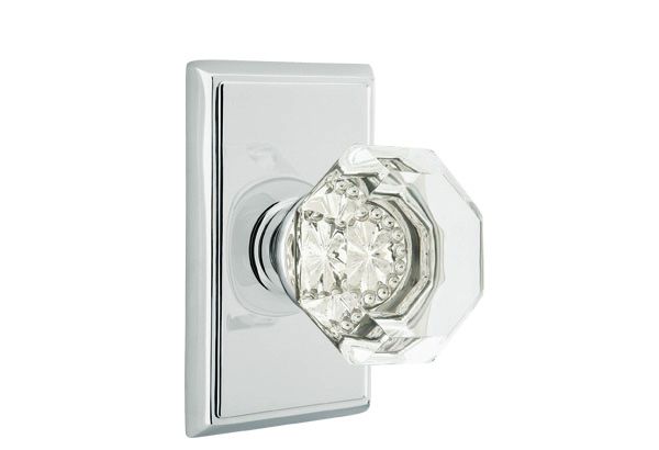 Emtek 8221OTUS26 Old Town Crystal Knob 2-3/8" Backset Privacy with Rectangular Rose for 1-1/4" to 2" Door Polished Chrome Finish