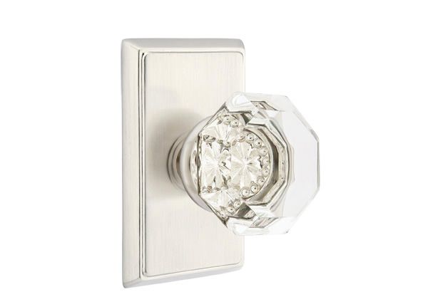 Emtek 8521OTUS15 Old Town Crystal Knob Dummy Pair with Rectangular Rose for 1-1/4" to 2" Door Satin Nickel Finish