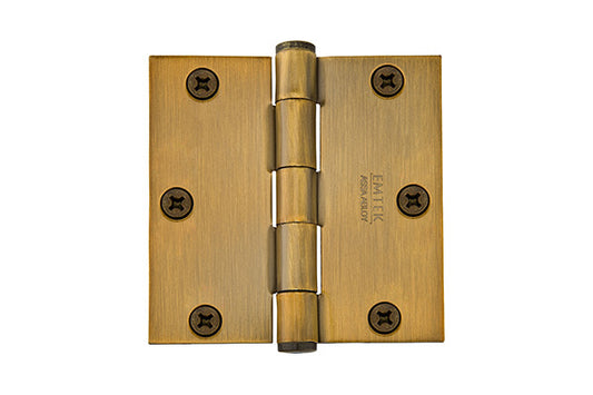 Emtek 92013US7 Pair of 3-1/2" x 3-1/2" Square Steel Heavy Duty Hinges French Antique Brass Finish