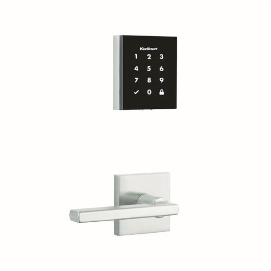 Kwikset 953OBN-HFLSQT-15 Obsidian Touchpad Electronic Keyless Smartcode Deadbolt with Halifax Lever and Square Rose Passage Lock with RCAL Latch and RCS Strike Satin Nickel Finish