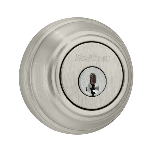 Kwikset 982-15SV1 UL Single Cylinder Deadbolt SmartKey with New Chassis with RCAL Latch and RCS Strike Satin Nickel Finish