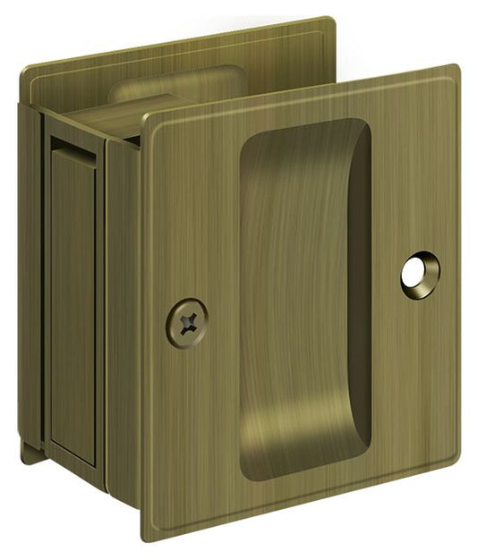 Deltana SDP25U5 Pocket Lock; 2-1/2" x 2-3/4" Passage; Antique Brass Finish