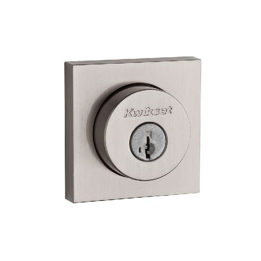 Kwikset 158SQT-15S Halifax Square Rose Single Cylinder Deadbolt SmartKey with RCAL Latch and RCS Strike Satin Nickel Finish