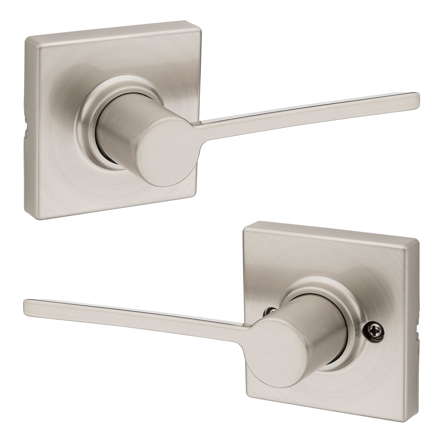 Kwikset 200LRLSQT-15 Ladera Lever with Square Rose Passage Door Lock with 6AL Latch and RCS Strike Satin Nickel Finish