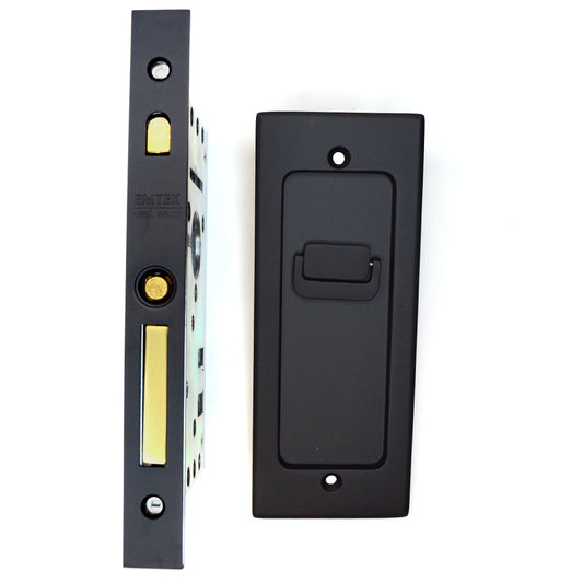 Emtek 2115US19138 Modern Rectangular Privacy Pocket Door Mortise Lock for 1-3/8" Door Flat Black Finish