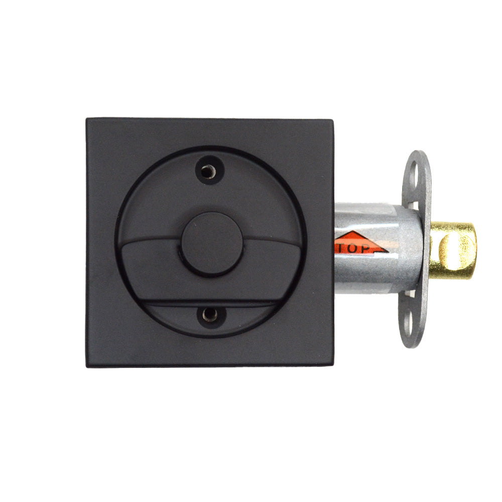 Emtek 2135US19 Square Privacy Pocket Door Tubular Lock with Privacy Strike Plate and Dust Box Flat Black Finish