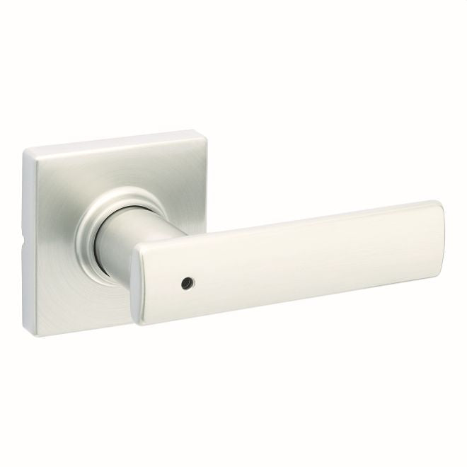 Kwikset 300BRNLSQT-15 Breton Lever with Square Rose Privacy Door Lock with 6AL Latch and RCS Strike Satin Nickel Finish
