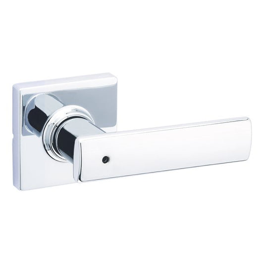 Kwikset 300BRNLSQT-26 Breton Lever with Square Rose Privacy Door Lock with 6AL Latch and RCS Strike Bright Chrome Finish