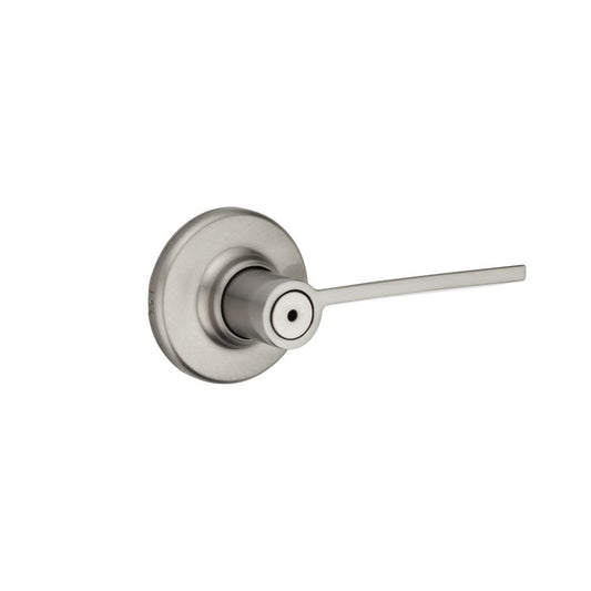 Kwikset 300LRLRDT-15V1 Ladera Lever with Round Rose Privacy Door Lock with New Chassis and 6AL Latch and RCS Strike Satin Nickel Finish