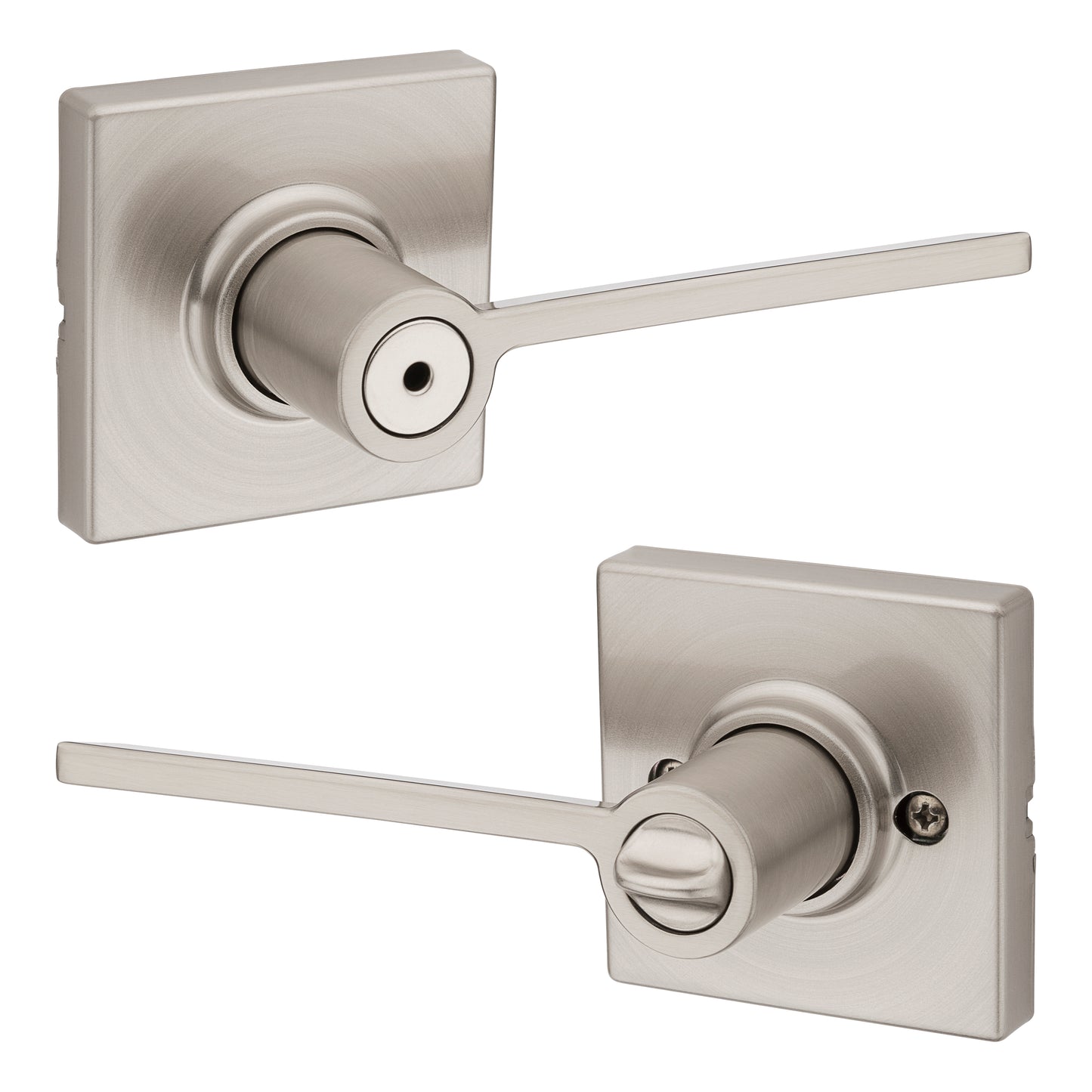 Kwikset 300LRLSQT-15 Ladera Lever with Square Rose Privacy Door Lock with 6AL Latch and RCS Strike Satin Nickel Finish