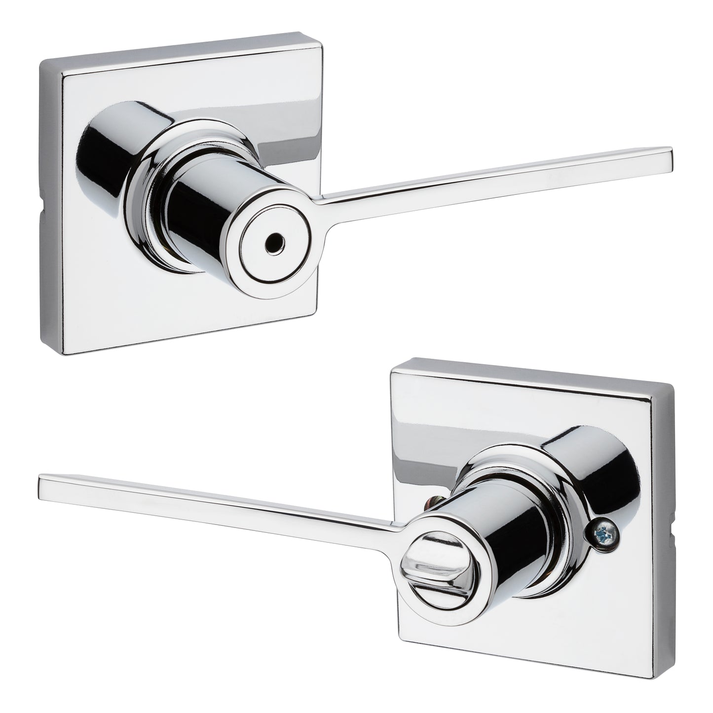 Kwikset 300LRLSQT-26 Ladera Lever with Square Rose Privacy Door Lock with 6AL Latch and RCS Strike Bright Chrome Finish