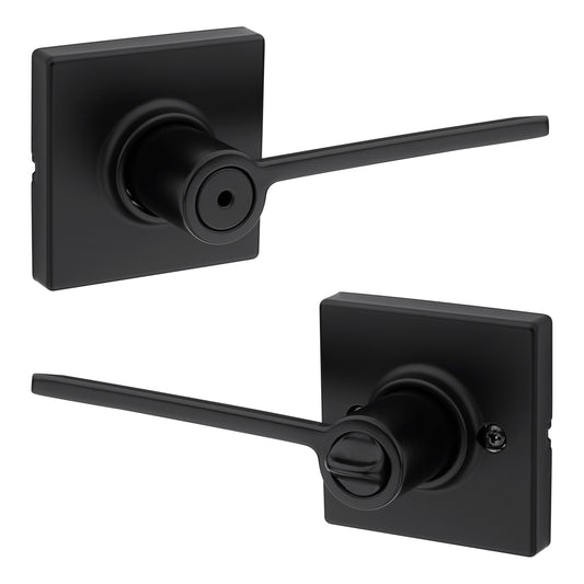 Kwikset 300LRLSQT-514 Ladera Lever with Square Rose Privacy Door Lock with 6AL Latch and RCS Strike Matte Black Finish