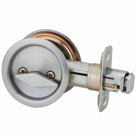 Kwikset 335-26D Round Privacy Pocket Door Lock Satin Chrome Finish