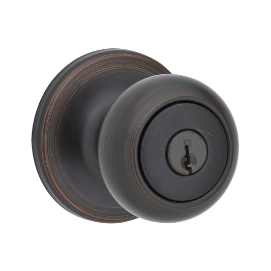 Kwikset 400CV-11PV1 Cove Knob Entry Door Lock with New Chassis with 6AL Latch and RCS Strike Venetian Bronze Finish