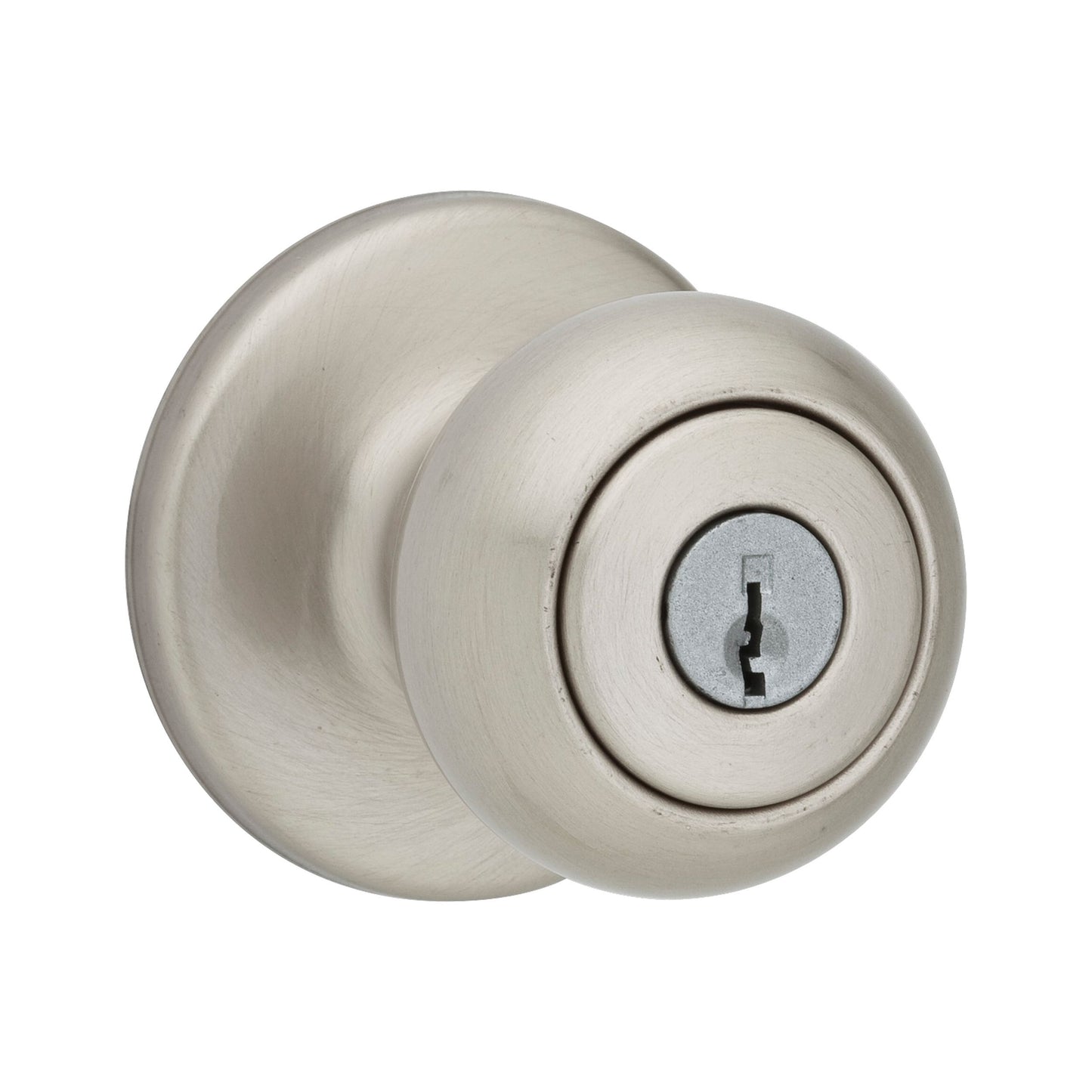 Kwikset 400CV-15V1 Cove Knob Entry Door Lock with New Chassis with 6AL Latch and RCS Strike Satin Nickel Finish