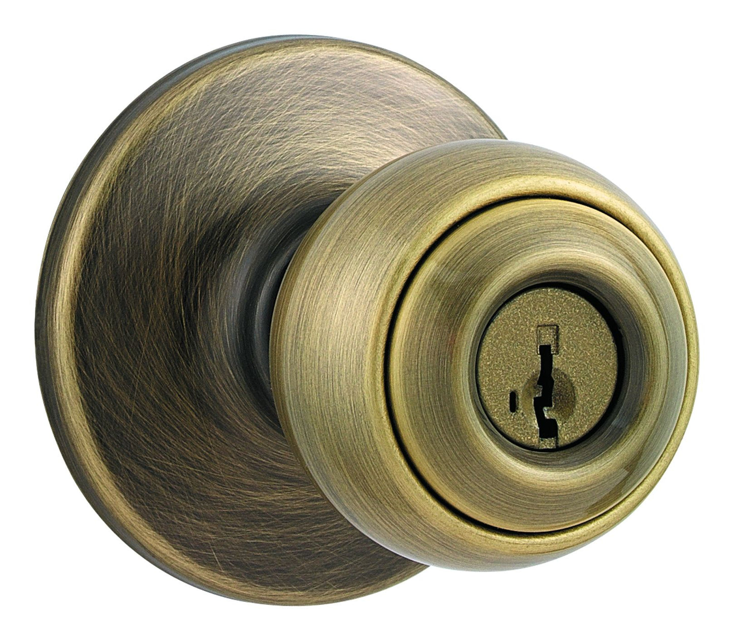 Kwikset 400P-5SV1 Polo Knob Entry Door Lock SmartKey with New Chassis with 6AL Latch and RCS Strike Antique Brass Finish