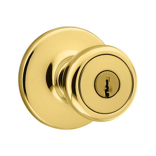 Kwikset 400T-3KDTV1 Tylo Knob Entry Door Lock with New Chassis with 6AL Latch and 3028 Strike Bright Brass Finish