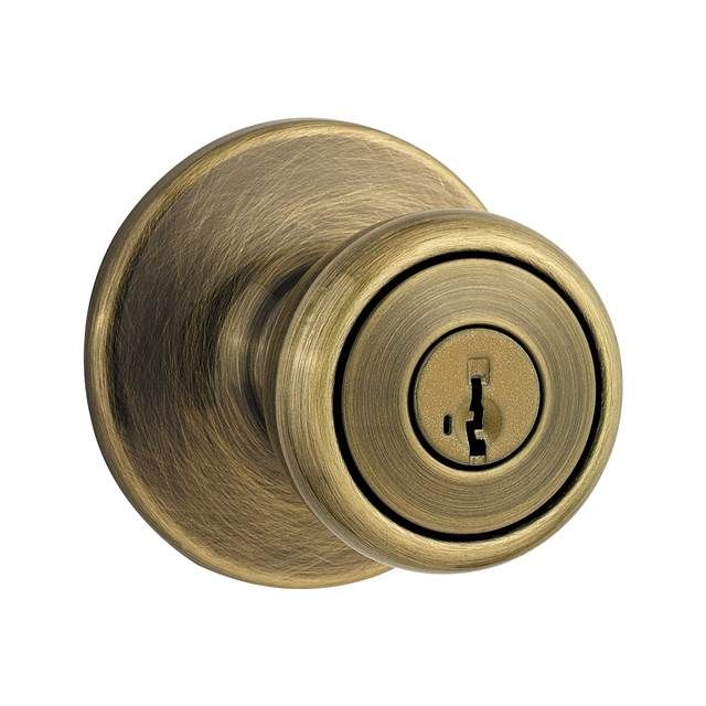 Kwikset 400T-5SV1 Tylo Knob Entry Door Lock SmartKey with New Chassis with 6AL Latch and RCS Strike Antique Brass Finish