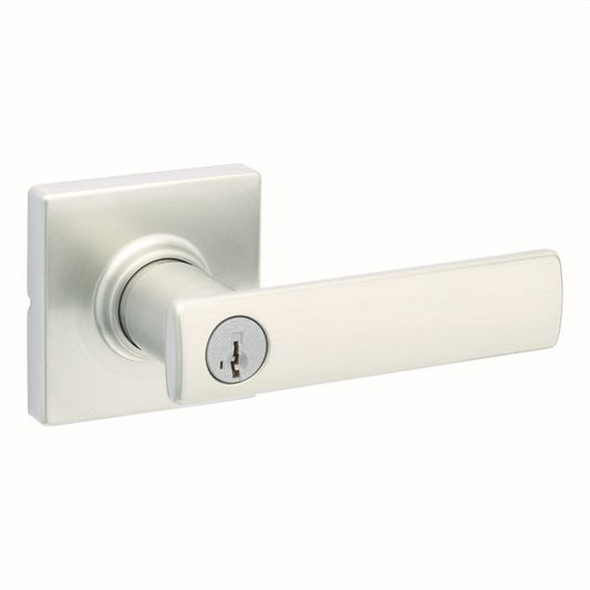 Kwikset 405BRNLSQT-15S Breton Lever with Square Rose Entry Door Lock SmartKey with 6AL Latch and RCS Strike Satin Nickel Finish
