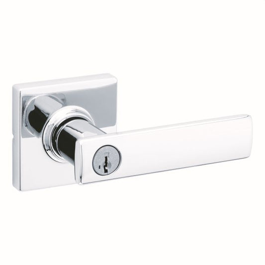 Kwikset 405BRNLSQT-26S Breton Lever with Square Rose Entry Door Lock SmartKey with 6AL Latch and RCS Strike Bright Chrome Finish