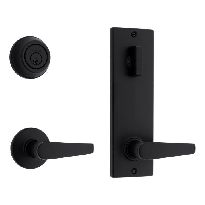 Kwikset 508KNLCNT-514S Light Commercial Kingston Lever with Contemporary Rose Interconnected Passage Door Lock SmartKey with 2-3/8" NFL Square Corner Latch and 85278 Square Corner Strike Matte Black Finish