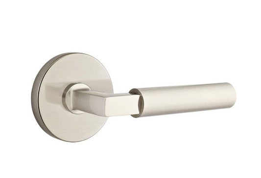 Emtek 5109HECUS15LH Hercules Lever Left Hand 2-3/8" Backset Passage with Disk Rose for 1-1/4" to 2" Door Satin Nickel Finish