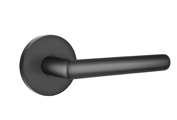 Emtek 5109STUUS19LH Stuttgart Lever Left Hand 2-3/8" Backset Passage with Disk Rose for 1-1/4" to 2" Door Flat Black Finish