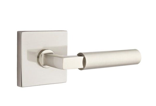 Emtek 5110HECUS15LH Hercules Lever Left Hand 2-3/8" Backset Passage with Square Rose for 1-1/4" to 2" Door Satin Nickel Finish