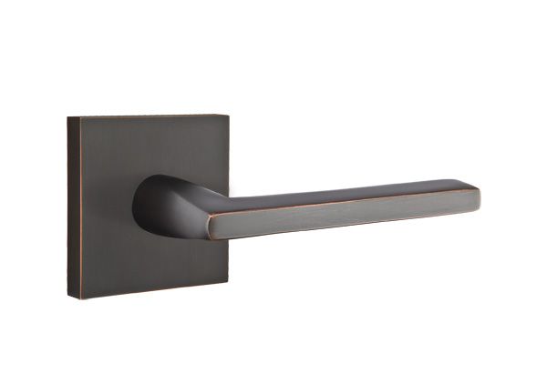 Emtek 5110HLOUS10BRH Helios Lever Right Hand 2-3/8" Backset Passage with Square Rose for 1-1/4" to 2" Door Oil Rubbed Bronze Finish