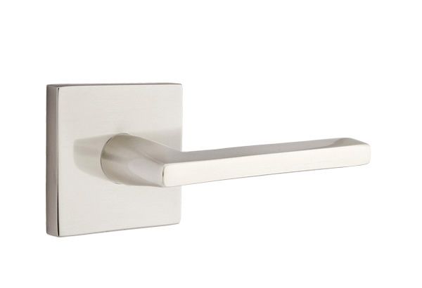 Emtek 5110HLOUS15LH Helios Lever Left Hand 2-3/8" Backset Passage with Square Rose for 1-1/4" to 2" Door Satin Nickel Finish