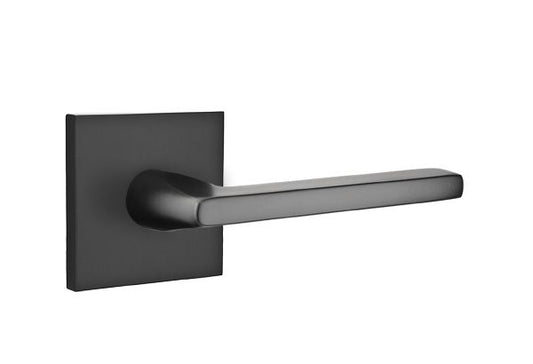 Emtek 5110HLOUS19LH.RLS Helios Lever Left Hand 2-3/8" Backset with Radius Latch Strike Passage with Square Rose for 1-1/4" to 2" Door Flat Black Finish