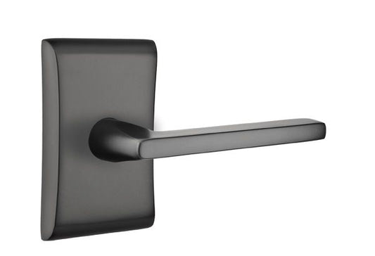 Emtek 5111HLOUS19LH Helios Lever Left Hand 2-3/8" Backset Passage with Neos Rose for 1-1/4" to 2" Door Flat Black Finish