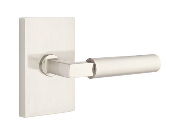 Emtek 5112HECUS15RH Hercules Lever Right Hand 2-3/8" Backset Passage with Modern Rectangular Rose for 1-1/4" to 2" Door Satin Nickel Finish