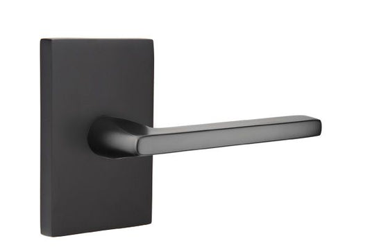 Emtek 5112HLOUS19RH Helios Lever Right Hand 2-3/8" Backset Passage with Modern Rectangular Rose for 1-1/4" to 2" Door Flat Black Finish