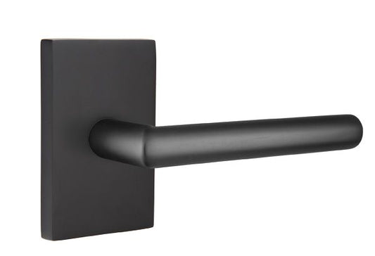 Emtek 5112STUUS19RH Stuttgart Lever Right Hand 2-3/8" Backset Passage with Modern Rectangular Rose for 1-1/4" to 2" Door Flat Black Finish