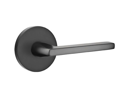 Emtek 5209HLOUS19LH Helios Lever Left Hand 2-3/8" Backset Privacy with Disk Rose for 1-1/4" to 2" Door Flat Black Finish