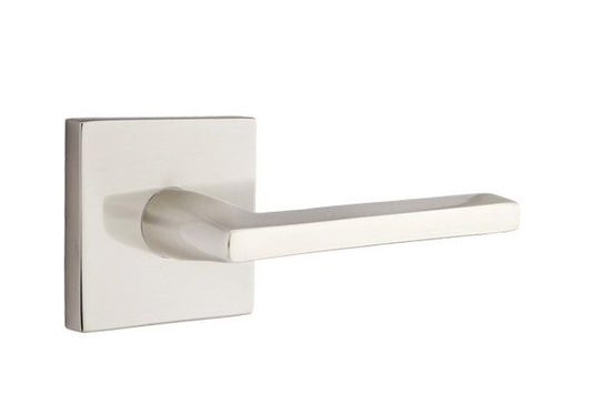 Emtek 5210HLOUS15LH Helios Lever Left Hand 2-3/8" Backset Privacy with Square Rose for 1-1/4" to 2" Door Satin Nickel Finish