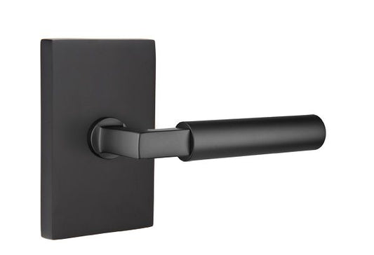 Emtek 5212HECUS19LH Hercules Lever Left Hand 2-3/8" Backset Privacy with Modern Rectangular Rose for 1-1/4" to 2" Door Flat Black Finish