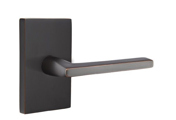 Emtek 5212HLOUS10BRH Helios Lever Right Hand 2-3/8" Backset Privacy with Modern Rectangular Rose for 1-1/4" to 2" Door Oil Rubbed Bronze Finish