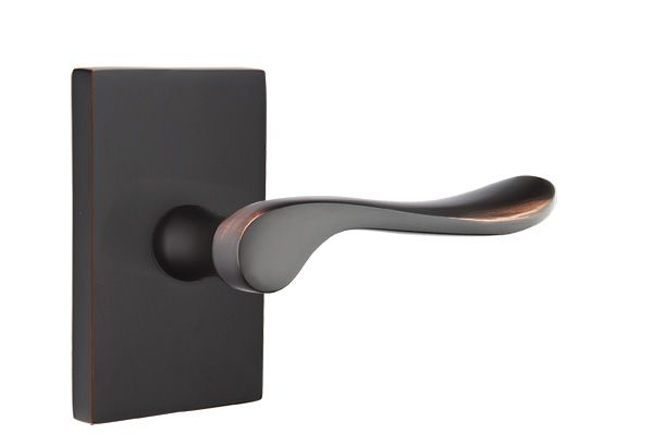 Emtek 5212LUUS10BRH Luzern Lever Right Hand 2-3/8" Backset Privacy with Modern Rectangular Rose for 1-1/4" to 2" Door Oil Rubbed Bronze Finish