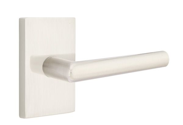 Emtek 5212STUUS15LH Stuttgart Lever Left Hand 2-3/8" Backset Privacy with Modern Rectangular Rose for 1-1/4" to 2" Door Satin Nickel Finish