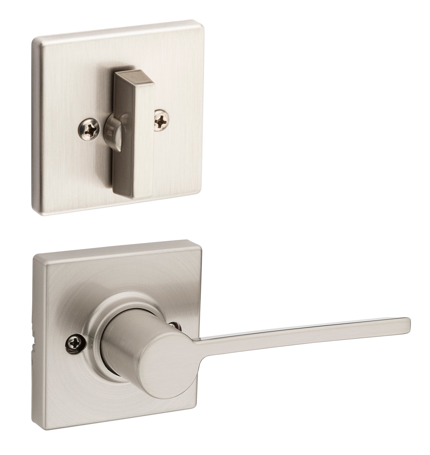 Kwikset 604LRLSQTLH-15 Left Hand Ladera Lever with Square Rose Interior Single Cylinder Handleset Trim Satin Nickel Finish