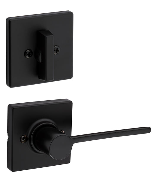 Kwikset 604LRLSQTLH-514 Left Hand Ladera Lever with Square Rose Interior Single Cylinder Handleset Trim Matte Black Finish