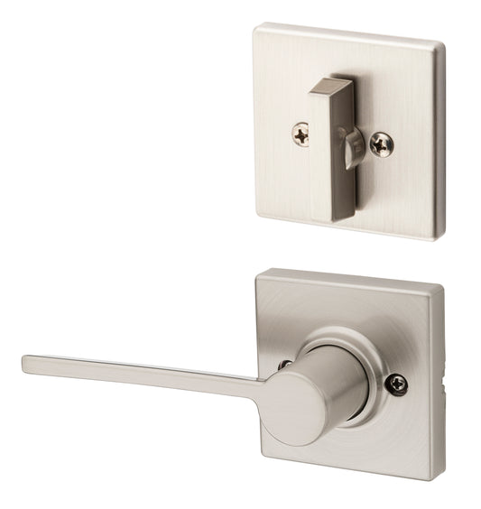 Kwikset 604LRLSQTRH-15 Right Hand Ladera Lever with Square Rose Interior Single Cylinder Handleset Trim Satin Nickel Finish