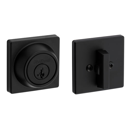 Kwikset 660SQT-514S Single Cylinder Square Deadbolt SmartKey with RCAL Latch and RCS Strike Matte Black Finish