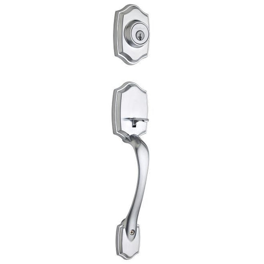 Kwikset 687BWLIP-26DS Belleview Single Cylinder Exterior Handleset SmartKey with RCAL Latch and RCS Strike Satin Chrome Finish