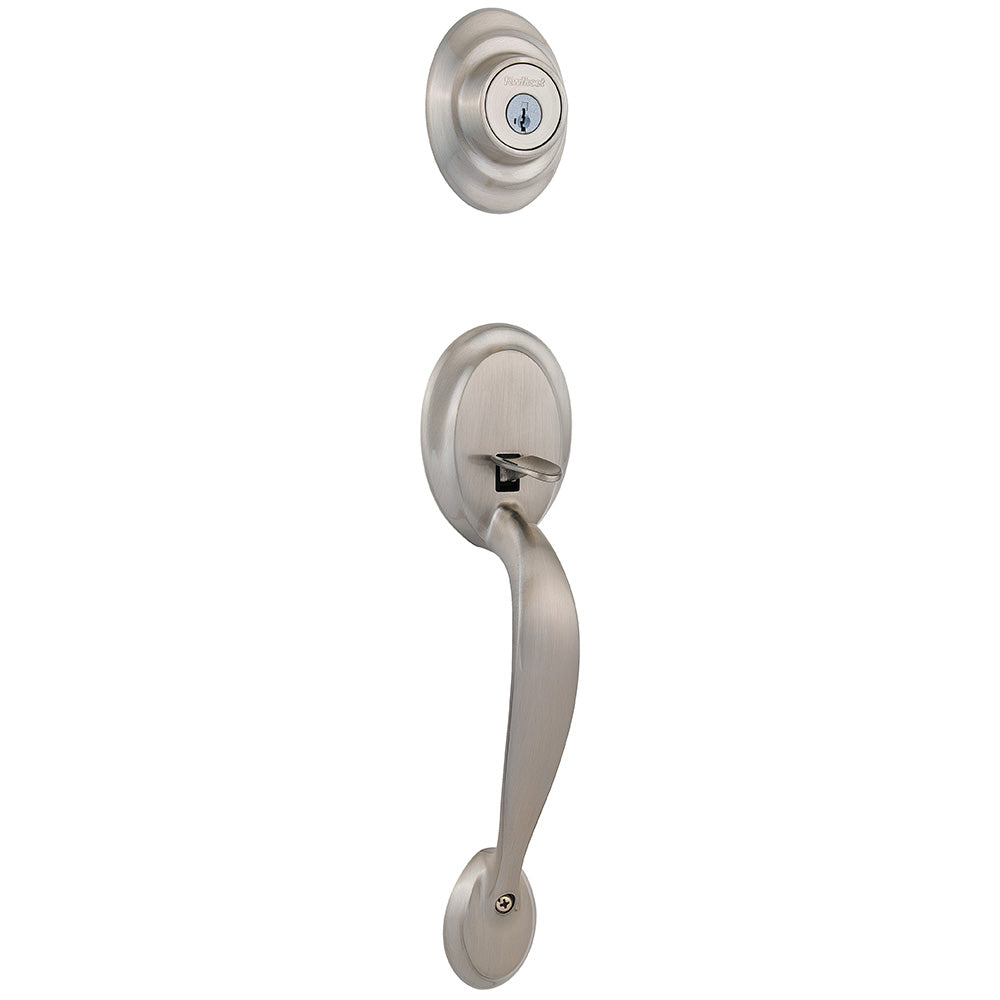 Kwikset 687DALIP-15S Dakota Single Cylinder Exterior Handleset SmartKey with RCAL Latch and RCS Strike Satin Nickel Finish